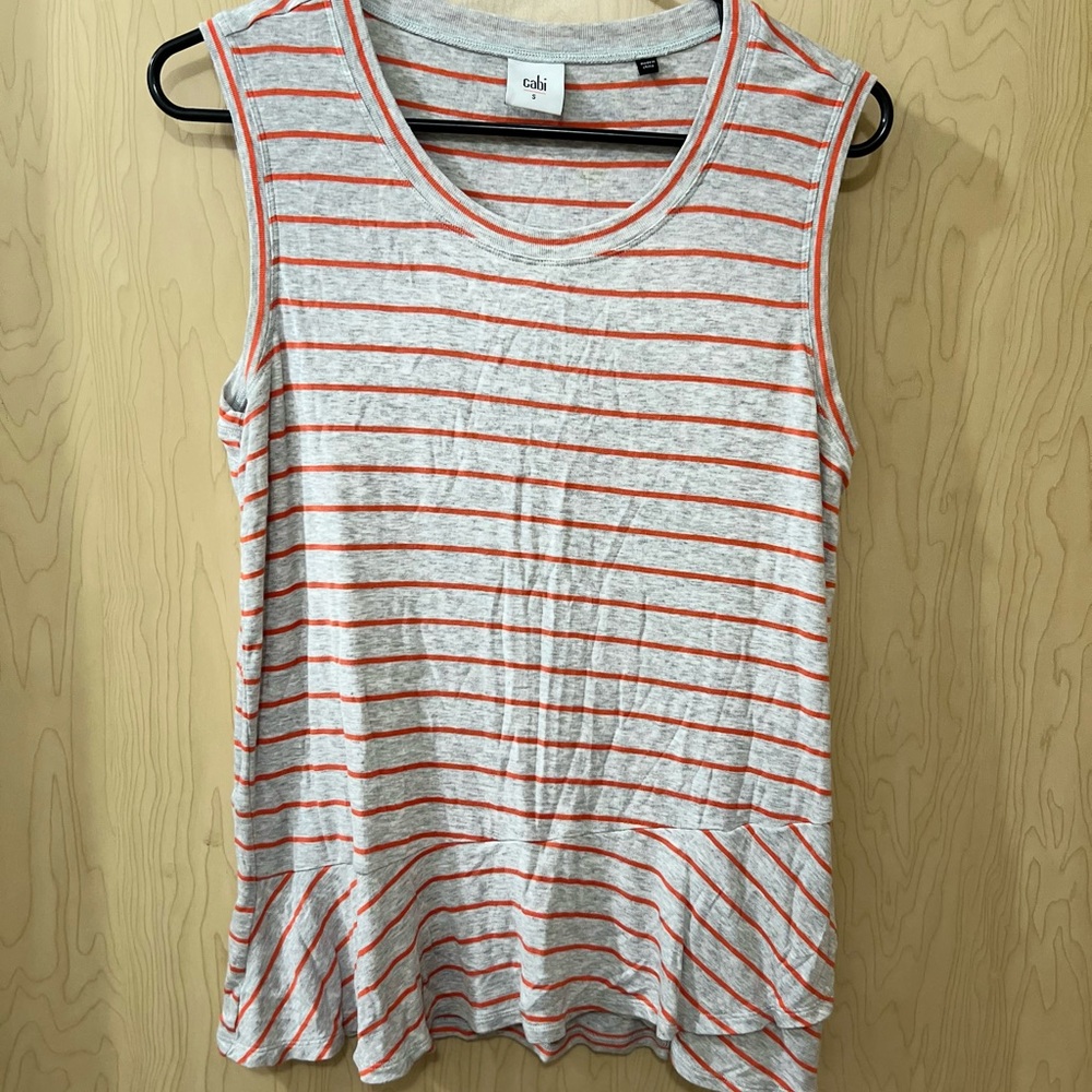 CAbi Cream and Pink Ruffled Sleeveless Tank Top